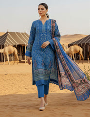 Aegean Blue & Damask Motif Lawn 3 PCs Unstitched