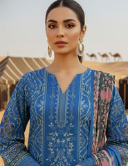 Aegean Blue & Damask Motif Lawn 3 PCs Unstitched
