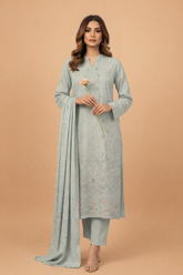 Ice Blue Noor-e-Dhanak Chamki Embroidered 3-Piece Unstitched