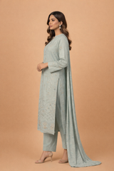 Ice Blue Noor-e-Dhanak Chamki Embroidered 3-Piece Unstitched