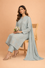 Ice Blue Noor-e-Dhanak Chamki Embroidered 3-Piece Unstitched