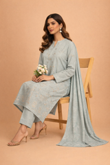 Ice Blue Noor-e-Dhanak Chamki Embroidered 3-Piece Unstitched