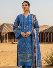 Aegean Blue & Damask Motif Lawn 3 PCs Unstitched