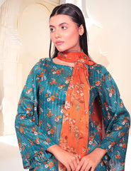 Deep Teal & Amber Petals Nenokara Premium Lawn 3 PCs Unstitched