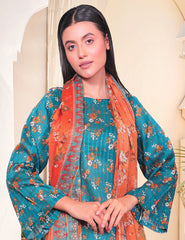 Deep Teal & Amber Petals Nenokara Premium Lawn 3 PCs Unstitched