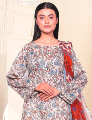 Ivory Filigree & Scarlet Flora Nenokara Premium Lawn 3 PCs Unstitched