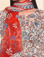 Ivory Filigree & Scarlet Flora Nenokara Premium Lawn 3 PCs Unstitched